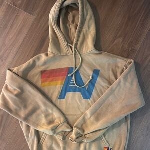 Aviator Nation Tan Hoodie with Blue and Red Stripes